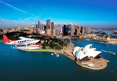 Seaplane over Sydney Opera House